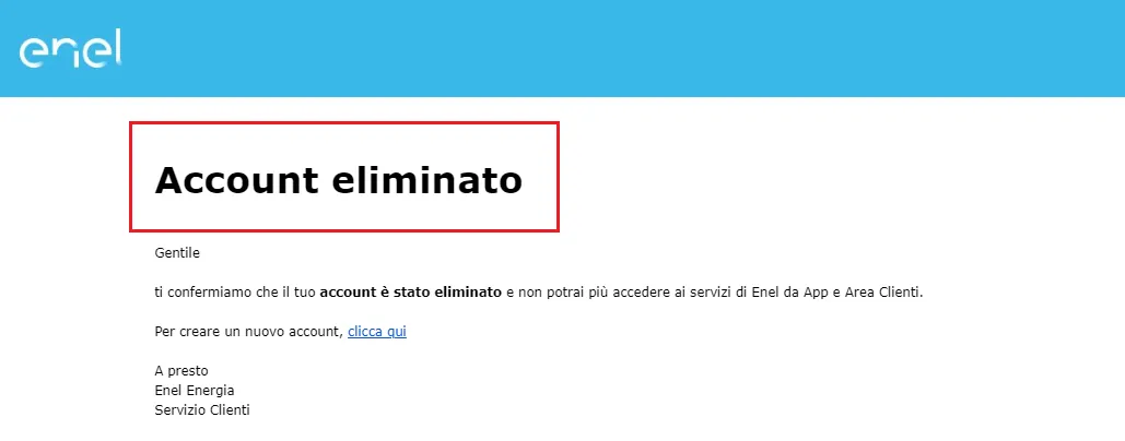 eliminazione account my enel