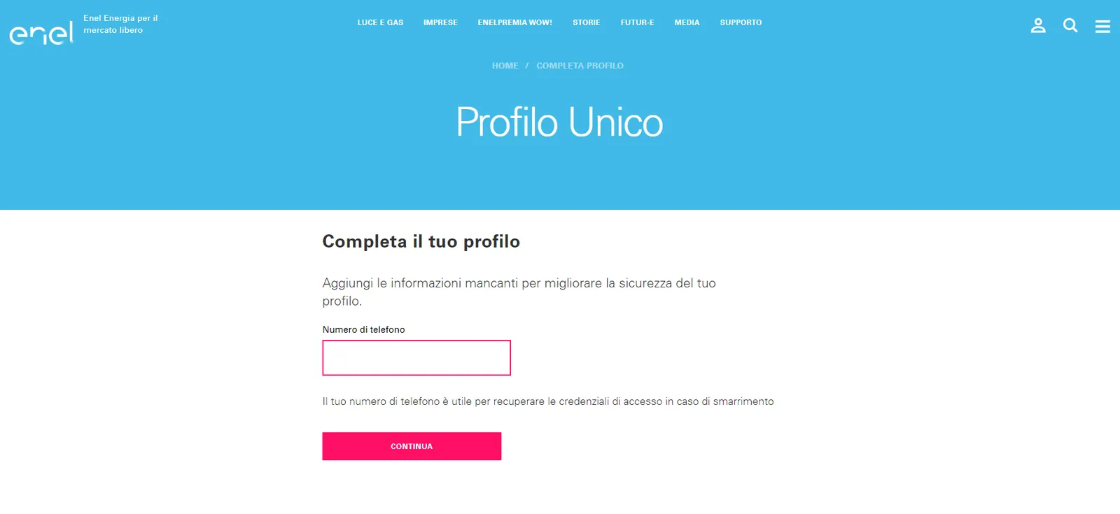 inserisci il tuo numero di telefono