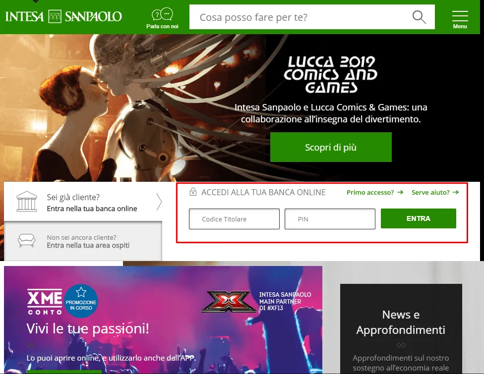 L'area clienti Intesa San Paolo