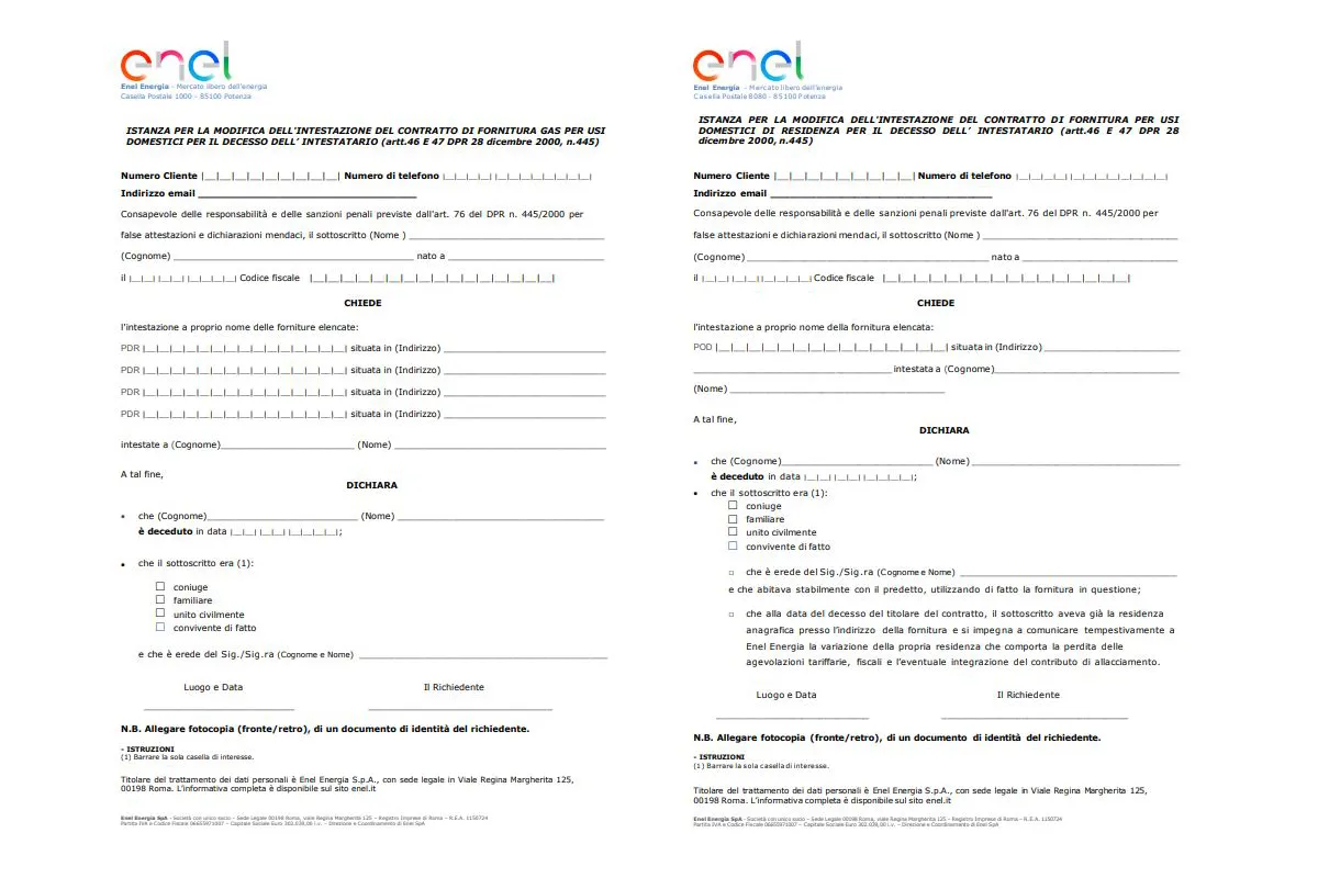voltura per decesso enel moduli