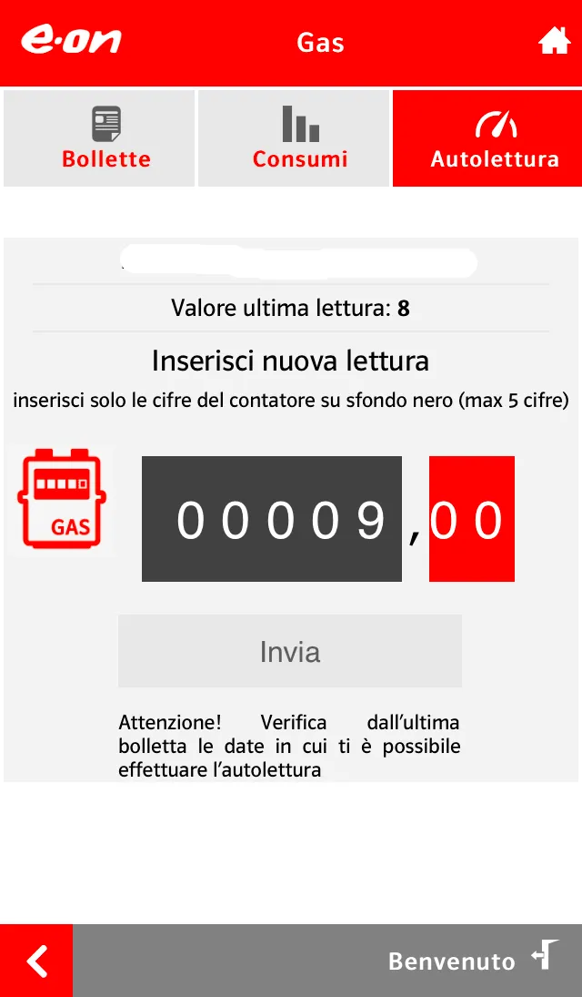 schermata lettura contatore Eon