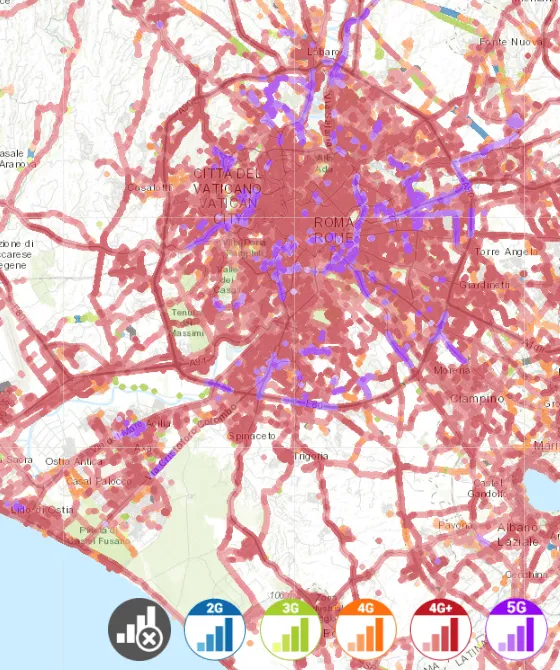 Mappa della copertura 5G di TIM a Roma mappa-copertura-5g-roma-tim