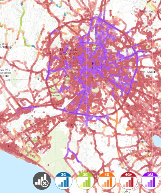 Mappa della copertura 5G di Vodafone a Roma mappa-copertura-5g-roma-vodafone