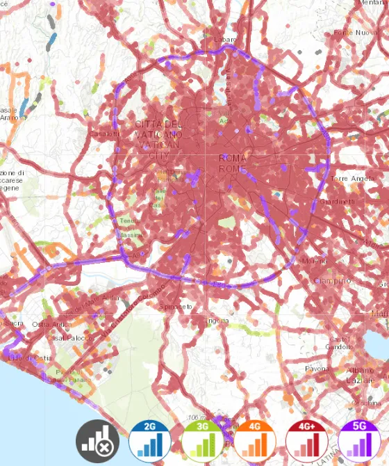 Mappa della copertura 5G di WindTre a Roma mappa-copertura-5g-roma-windtre