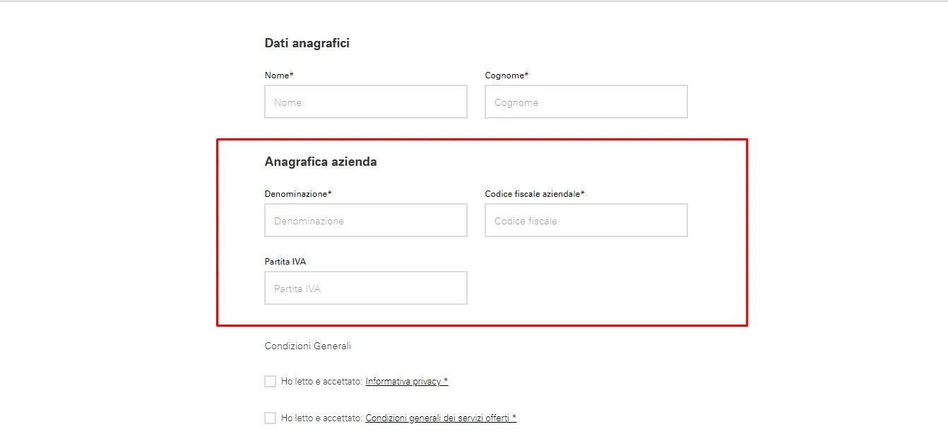 my enel richiede anagrafica aziendale