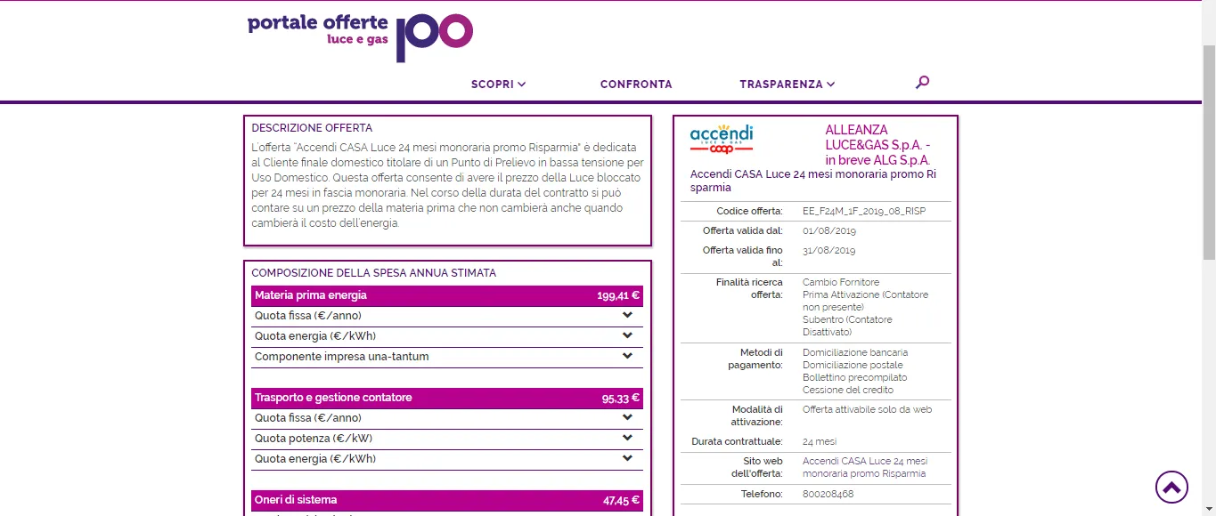 schermata di dettaglio offerta