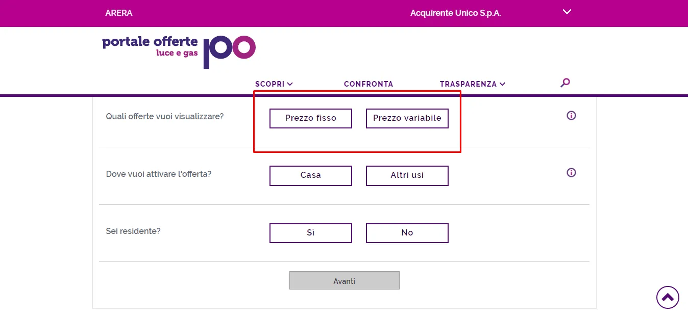 offerta prezzo fisso o prezzo variabile