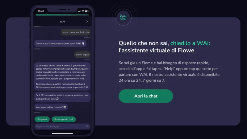 WAI, l'assistente virtuale di Flowe. Credits: Flowe.com
