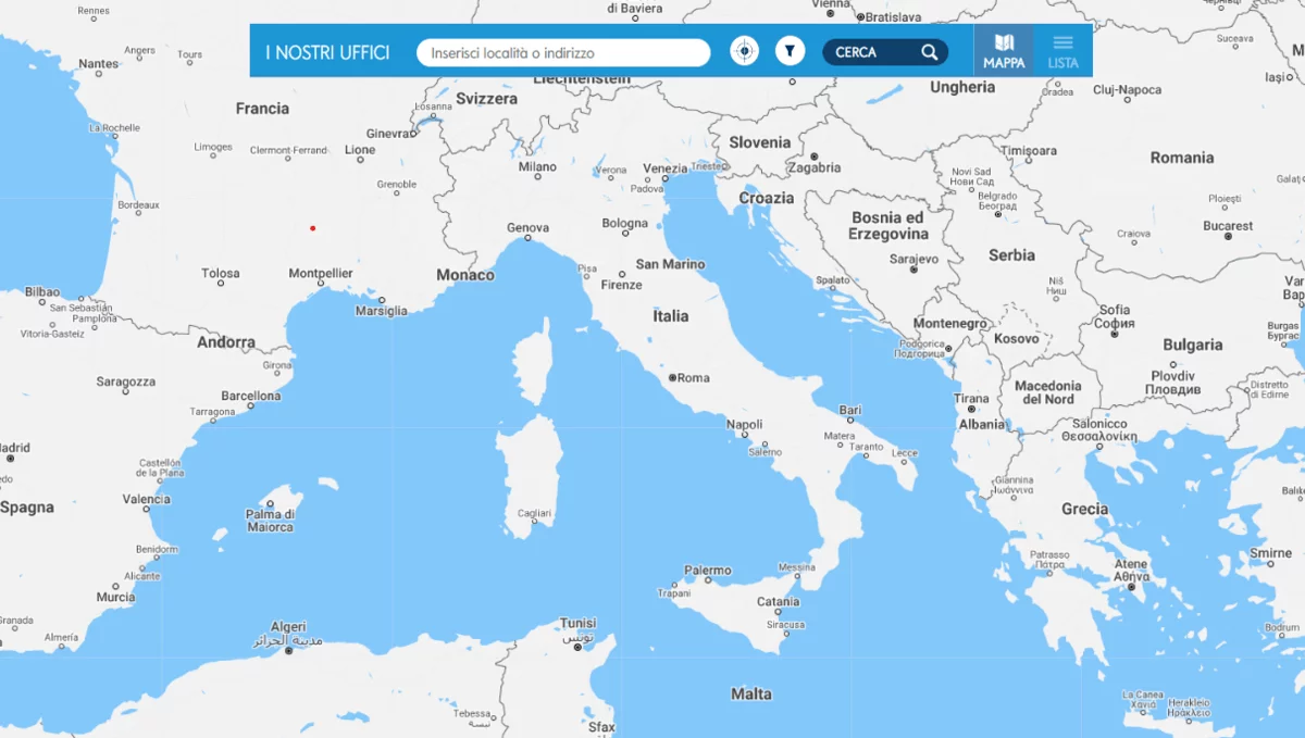 La mappa interattiva per trovare un ufficio Mediolanum.