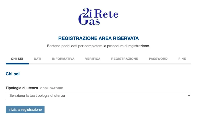Pagina di registrazione all’area clienti 2iReteGas. (06-12-21 areaclienti.2iretegas.it)