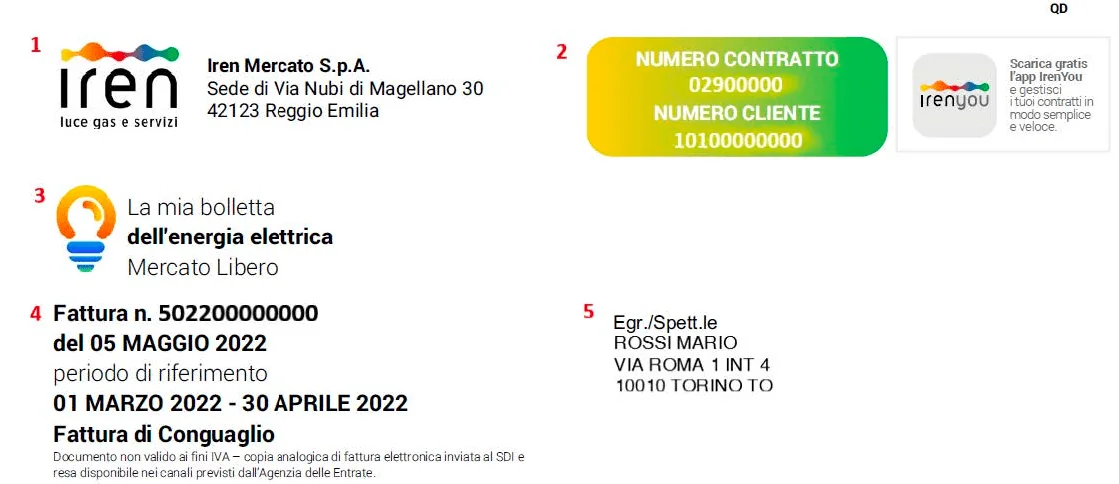 Fac simile Iren bolletta cartacea o online (www.irenlucegas.it 04-05-23)
