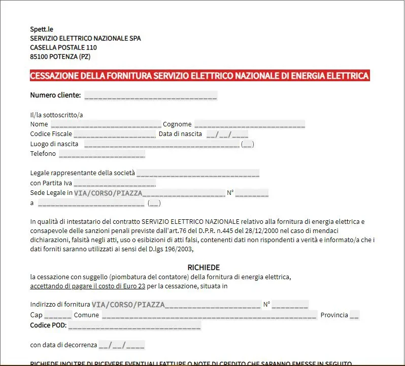 disdetta servizio elettrico nazionale