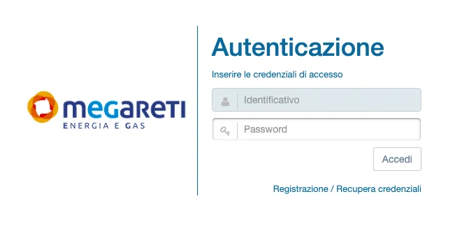Pagina di accesso al portale utente Megareti (www.megareti.it 13-12-21)