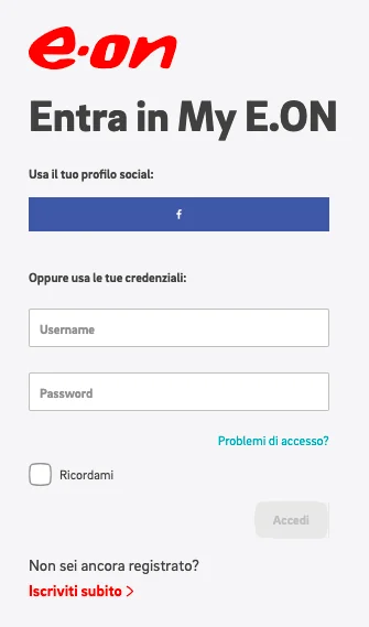 Pagina di accesso all’area clienti MyEon online (myeon.eon-energia.com 10-12-21)