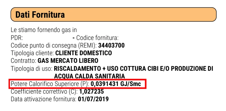 Coefficiente P in bolletta gas