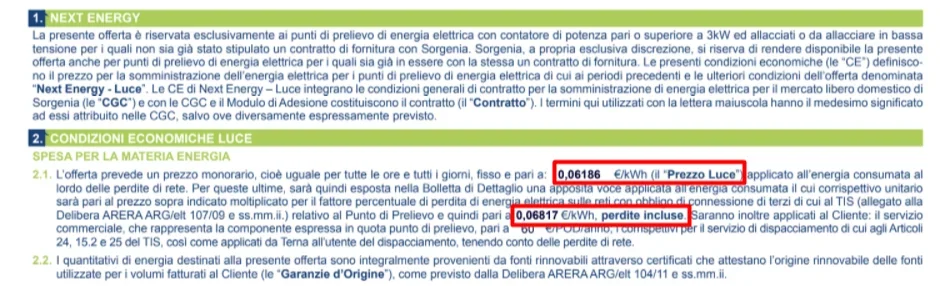 Perdite di rete: esempio Sorgenia