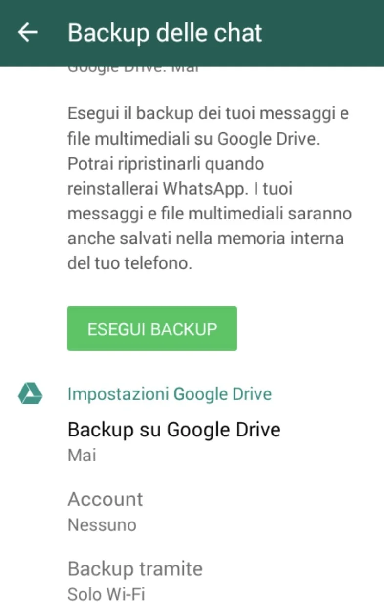 Backup di WhatsApp su Android