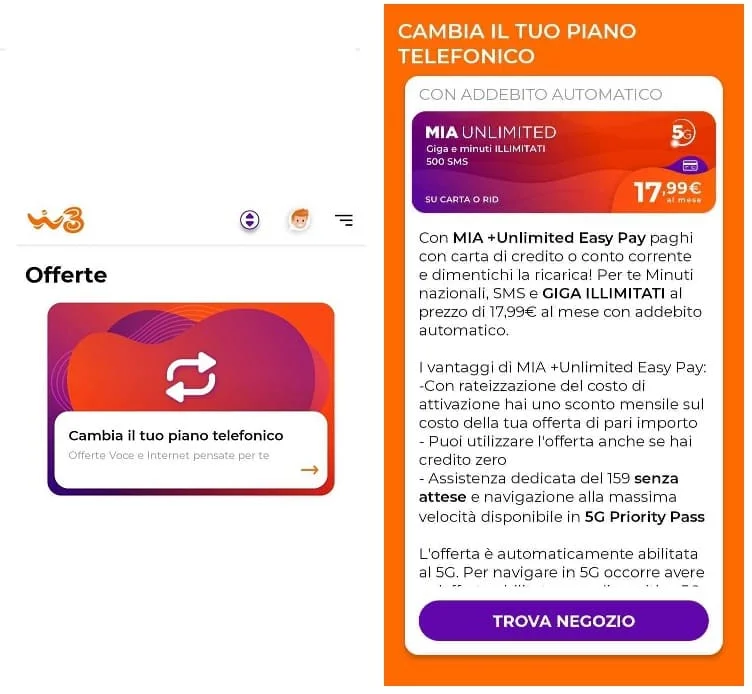 Cambio piano tariffario con App WindTre