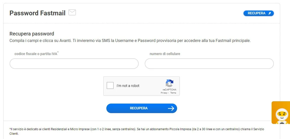 Recupero Password @Fastwebnet Fastmail