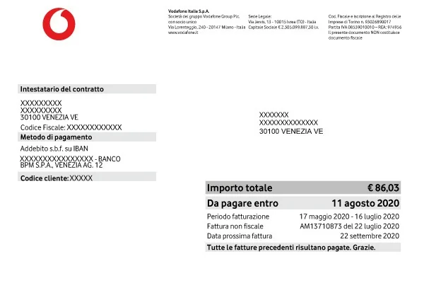 intestazione fattura vodafone