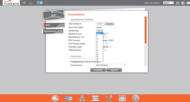 Pagina di gestione del modem Linkem