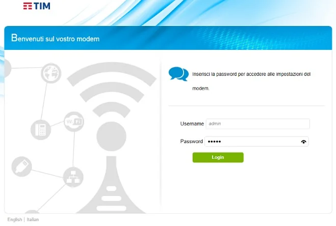 Pagina di gestione del modem Tim