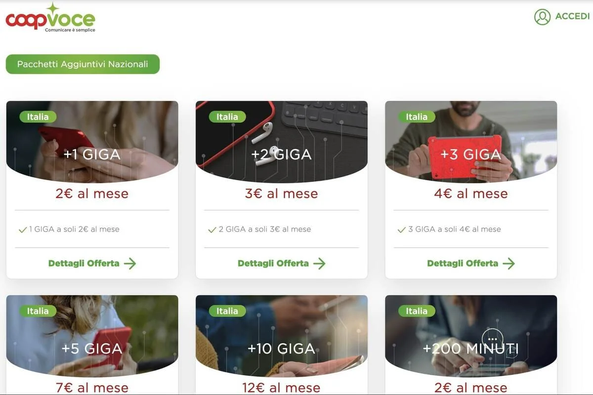 Pacchetti Aggiuntivi CoopVoce