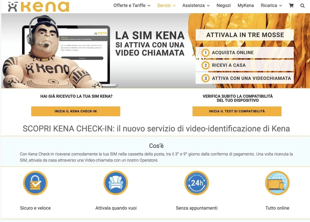Pagina di attivazione SIM Kena