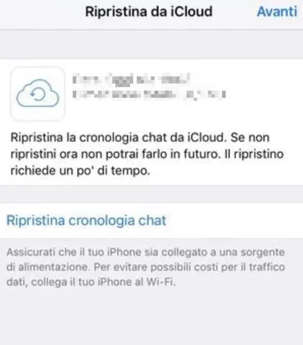 Ripristino backup WhatsApp da iOS