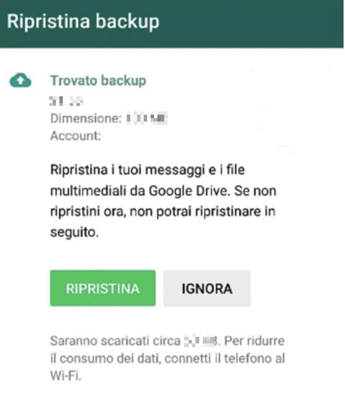 Ripristino backup di WhatsApp su Android