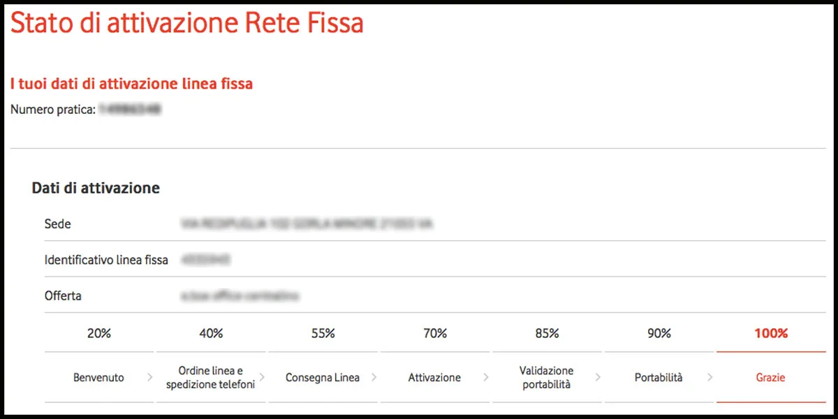 barra di stato attivazione pratica vodafone
