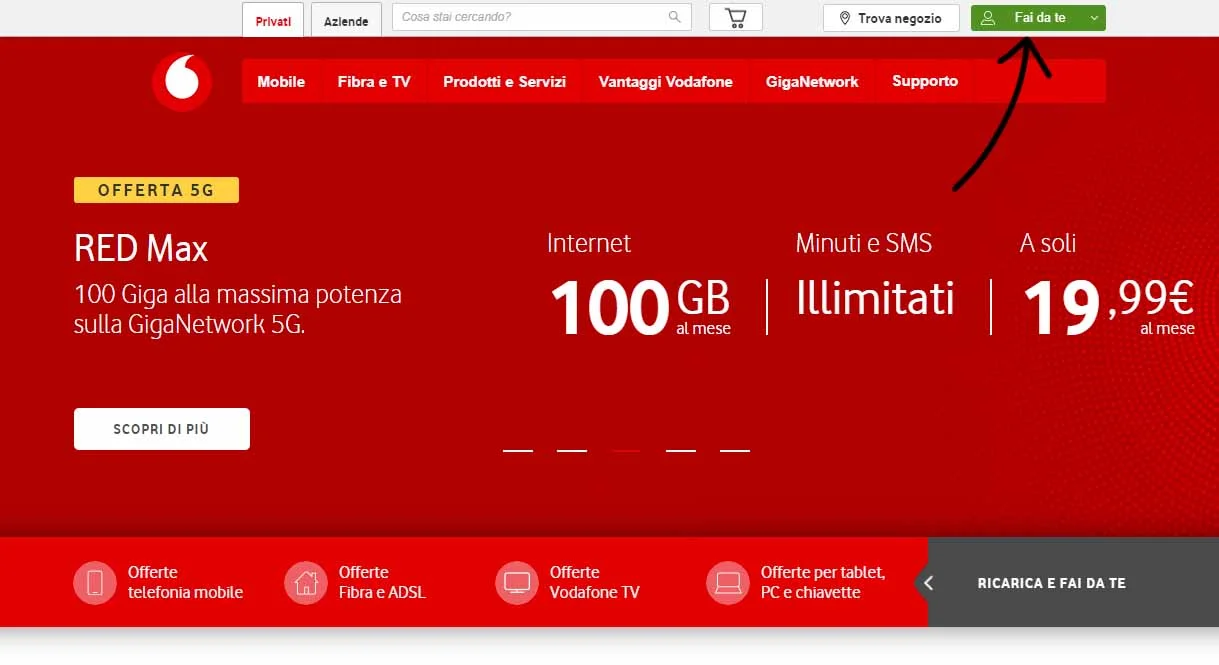 Area fai da te Vodafone