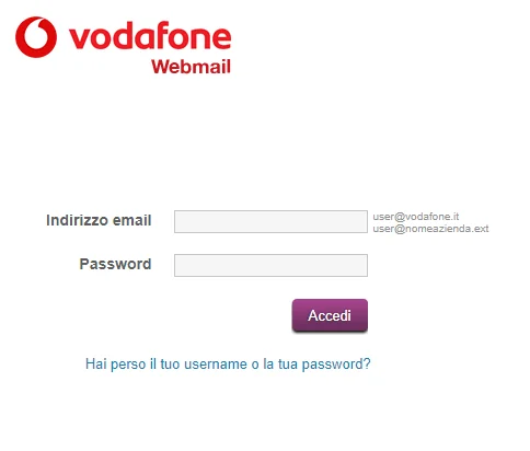 Schermata di login della Vodafone Mail