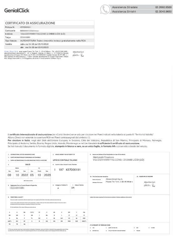 certificato di assicurazione obbligatoria
