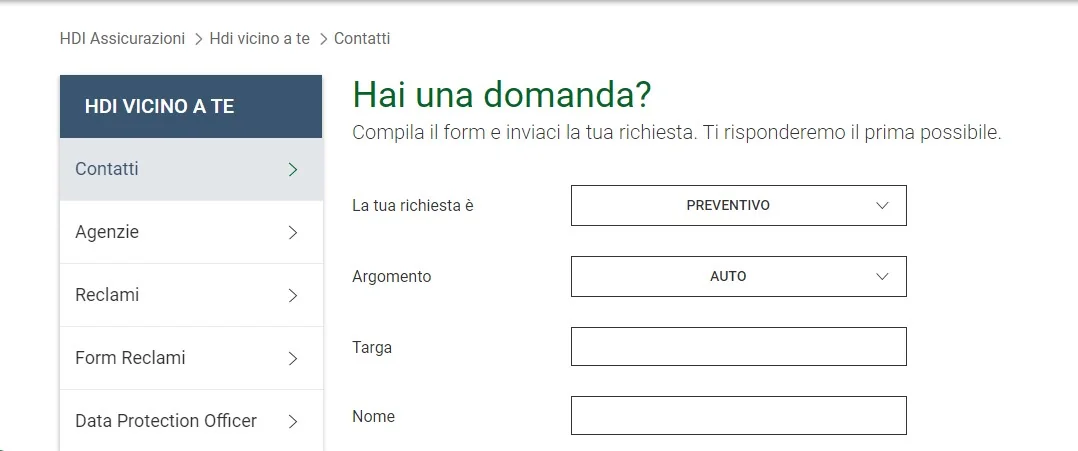 Contatti HDI Sito web