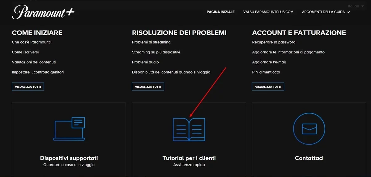 Paramount Plus Assistenza Clienti il tutorial - Credits: Paramountplus.com/it