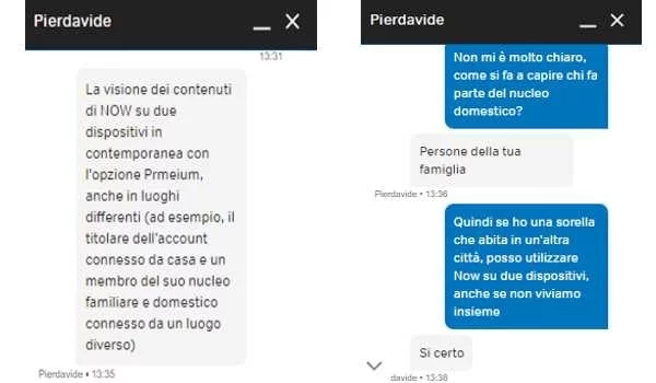 Il funzionamento di Now Premium, spiegato dall'assistenza chat sul sito di Now
