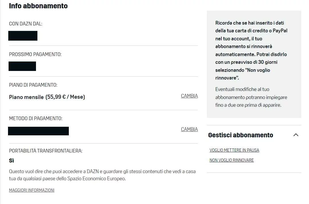 Come disattivare il rinnovo automatico DAZN
