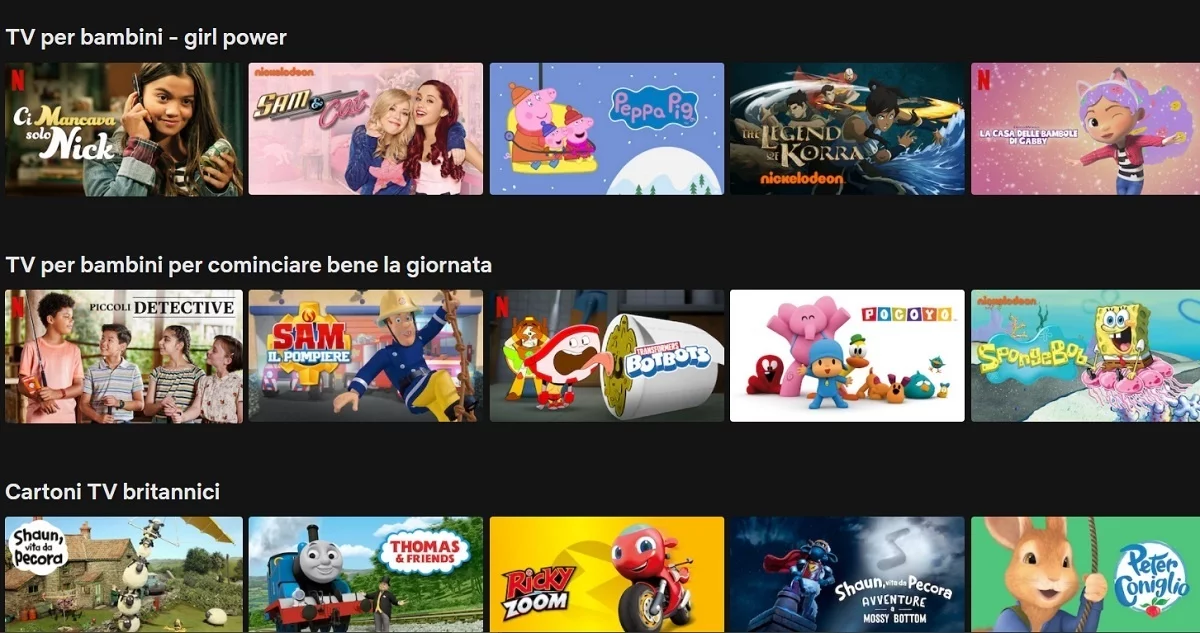 Netflix Sezione Bambini